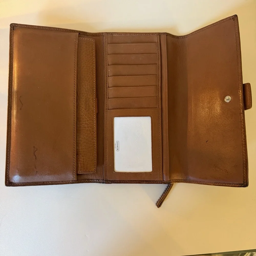 Coach SOHO Green Mini Signature C Canvas Leather Buckle Bi-Fold Wallet VTG Y2K